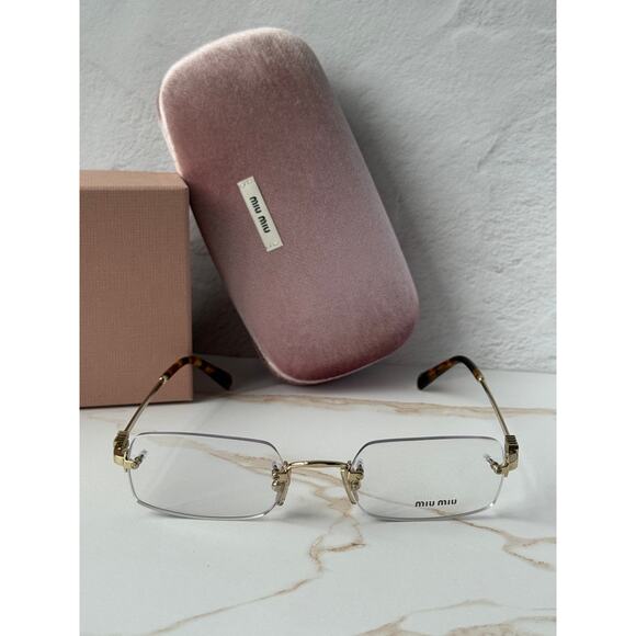 NEW Miu Miu M50YV Gold Rimless Metal Eyeglasses Frames main image 4